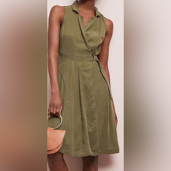 Anthropologie Wrap Dress Olive Green EUC Size 8 - Picture 2 of 16